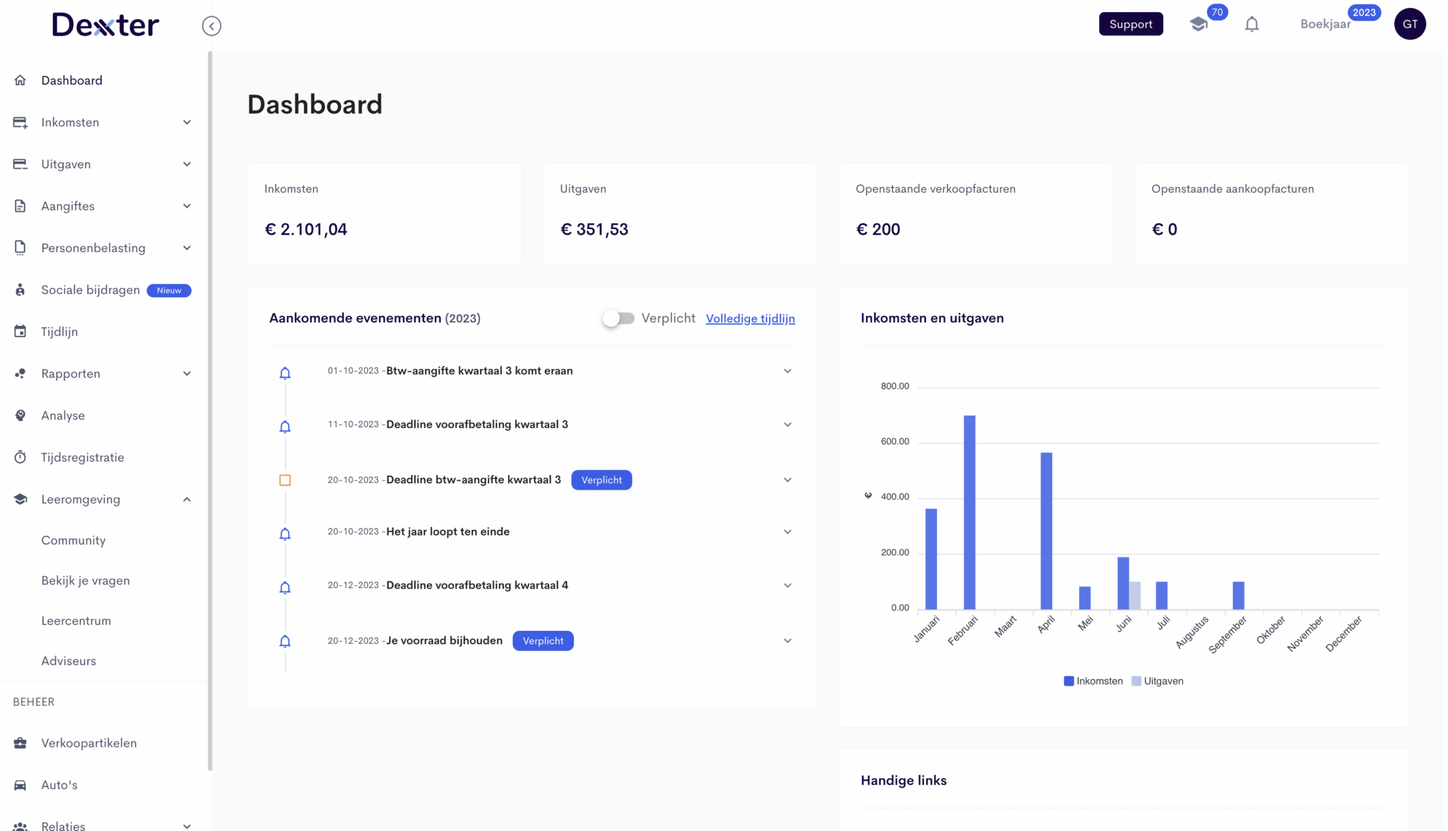 Dexxter voorbeeld weergave boekhoudtool