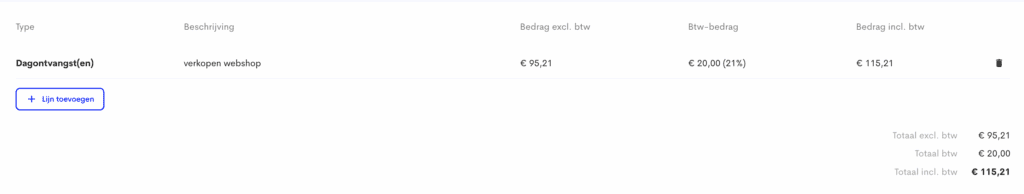 webshop lijn dagontvangsten