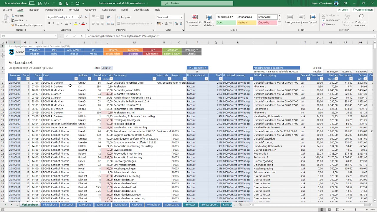 Voorbeeld Excel template boekhouden
