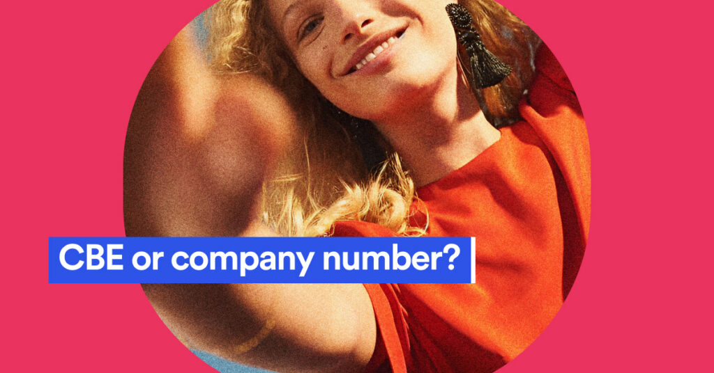 Smiling woman in a circle with the text CBE or company number?
