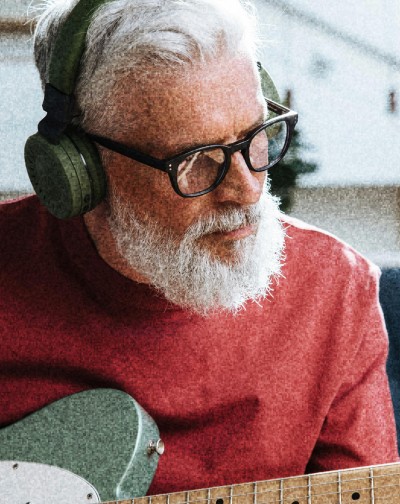 Older man with headphones