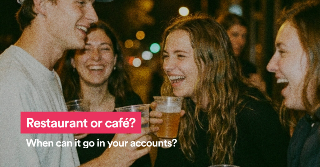 Friends having a drink at a café and the text Restaurant or café?